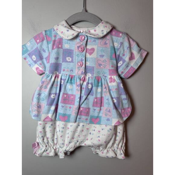 Little Red hen Vintage Baby Girl Patchwork Floral Cotton Romper 3-6 Months - Picture 1 of 14